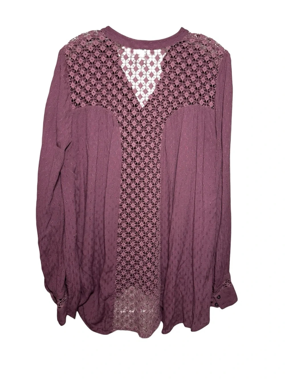 Free People  the best blouse Purple Solid Lace V-Neck Long Sleeve Button-Up  M - Picture 2 of 7